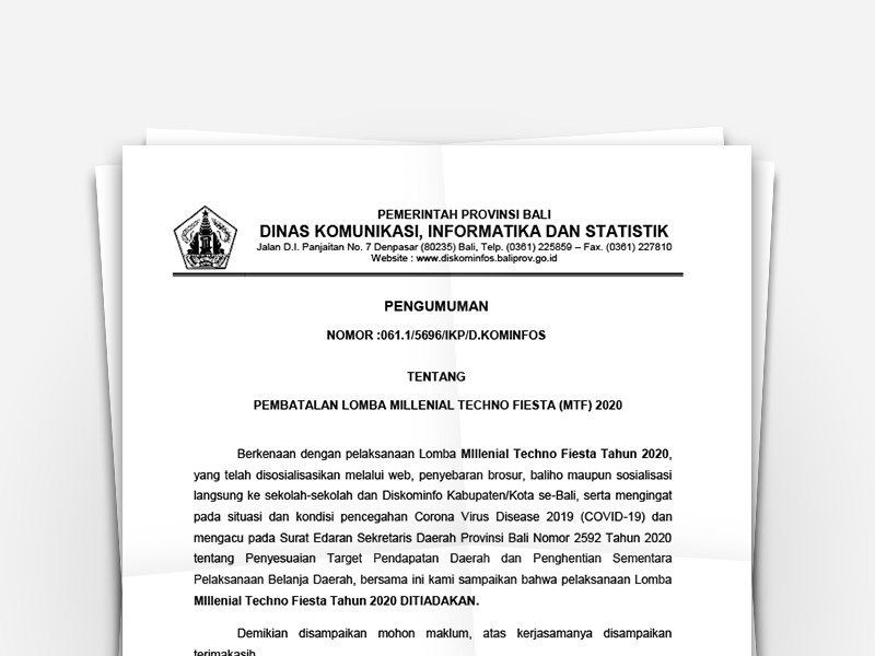 Pengumuman Pembatalan Lomba MILLENIAL TECHNO FIESTA (MTF) 2020