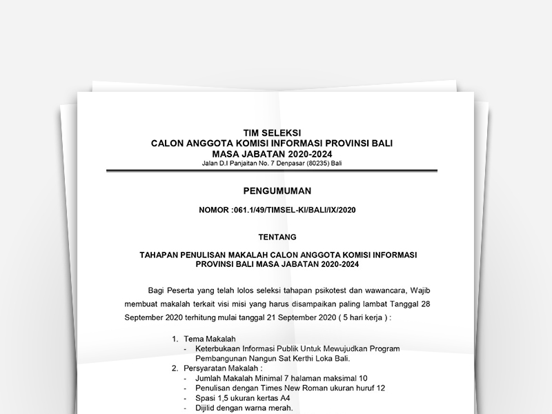 Tahapan Penulisan Makalah Calon Anggota Komisi Informasi Provinsi Bali Masa Jabatan 2020-2024