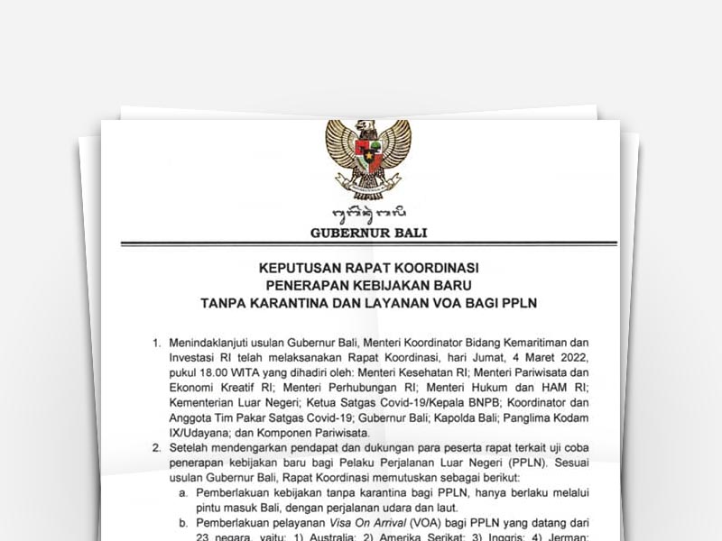 Keputusan Rapat Koordinasi Penerapan Kebijakan Baru Tanpa Karantina Dan Layanan VOA Bagi PPLN